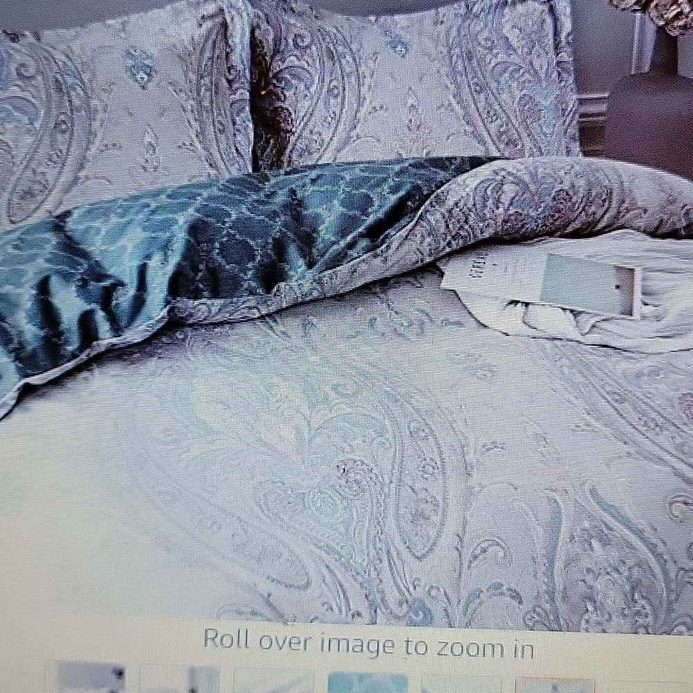 JUCFHY Duvet 1 Cover 2 shams set Queen Blue Paisley Damask 600 Thread Count New…